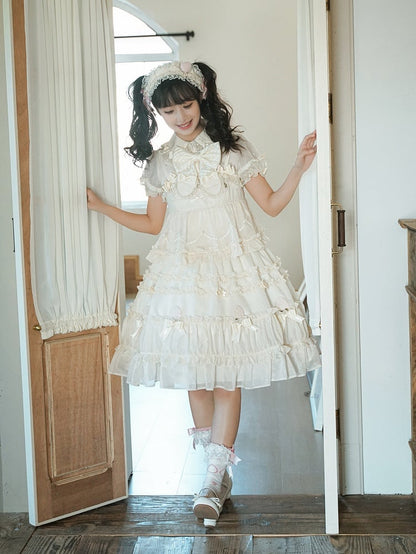 Robe Lolita en deux pièces avec nœud beige et volants