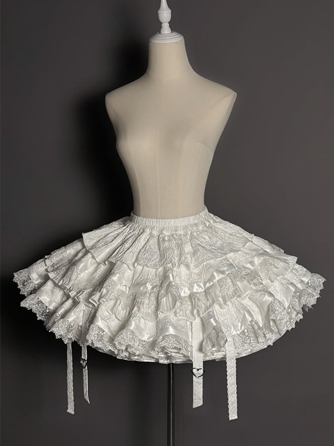 Set Halter Lolita Neck Sleeveless Gothic Skirt Tiered Full + Shiro White Top