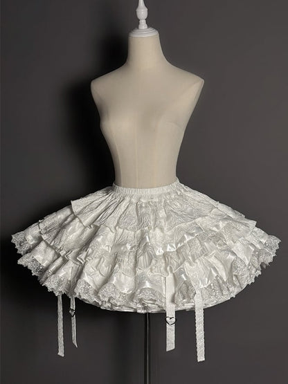 Set Halter Lolita Neck Sleeveless Gothic Skirt Tiered Full + Shiro White Top
