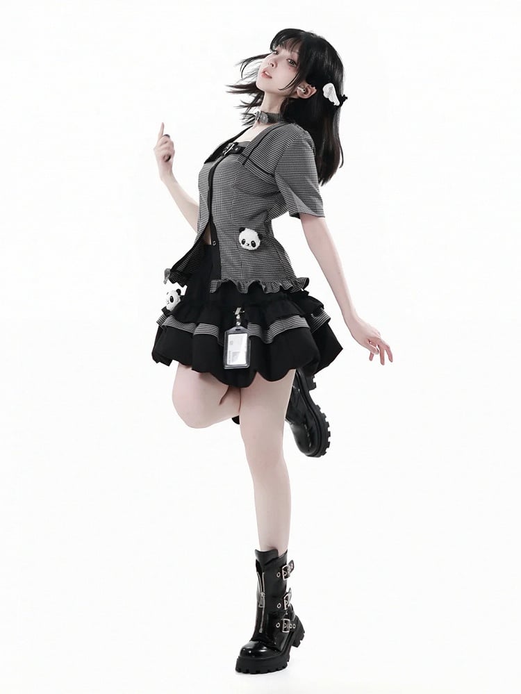 Elastic Plush Panda Bubble Skirt Waist with Card Black Holder