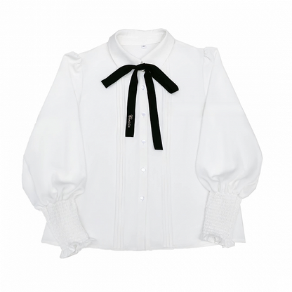 Chiffonbluse mit Bischofsärmeln und Plisseekragen in Weiß