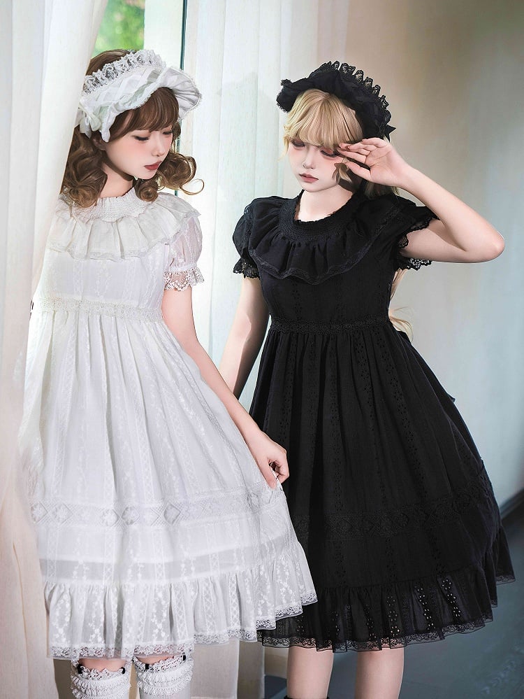 White Lolita Waist Shiro High Puff Cotton Sleeves Dress Sweet