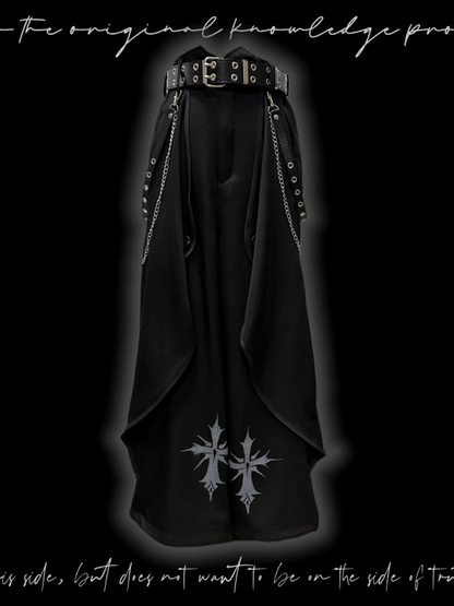 Hem Black Cross Print Wide-Leg Pants Asymmetrical