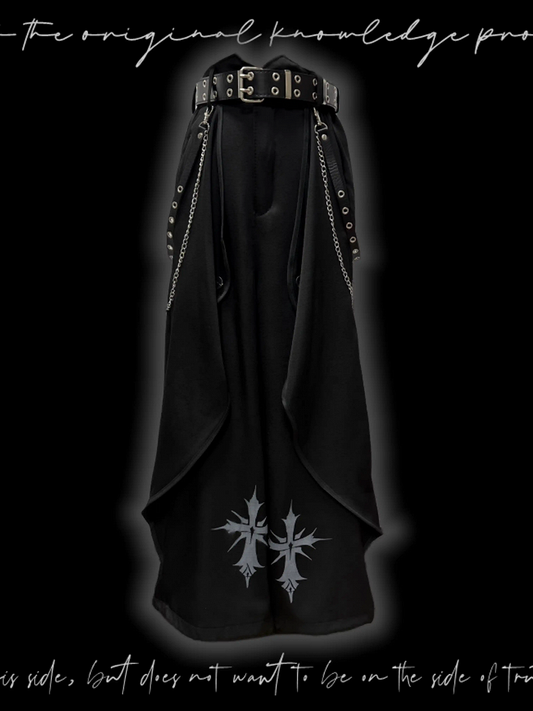 Hem Black Cross Print Wide-Leg Pants Asymmetrical