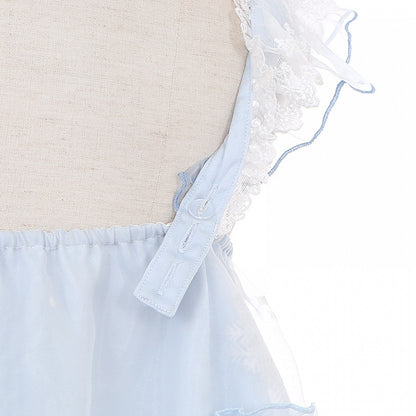 Light Blue Snow Moon Castle Overlay Pompoms Trimmed Dress Sweet Lolita Jumper Skirt