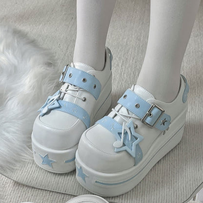 Light Blue Tenshi Kaiwai Star Design Buckle Strap Platform Shoes