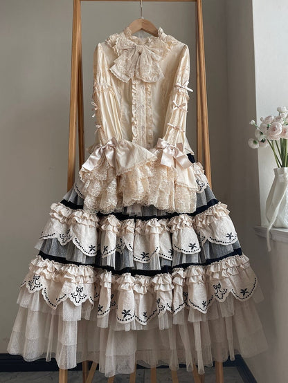 Black Bunny Embroidery Layered Scallop Trim Hem Lolita Skirt