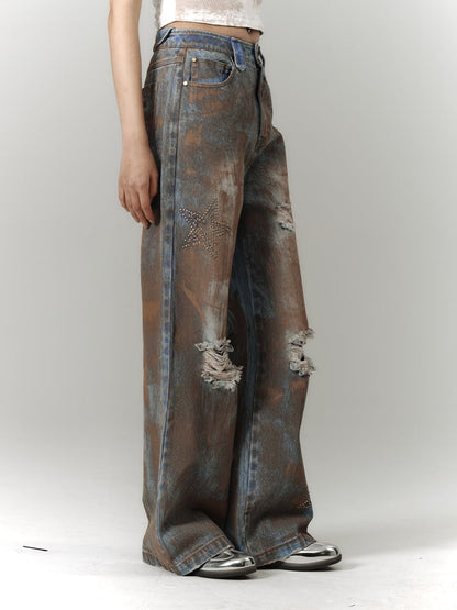 Wasteland Punk Blue Tie Dye Straight Leg Jeans