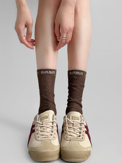 Socks Embroidered White/Brown/Black/Khaki Letter