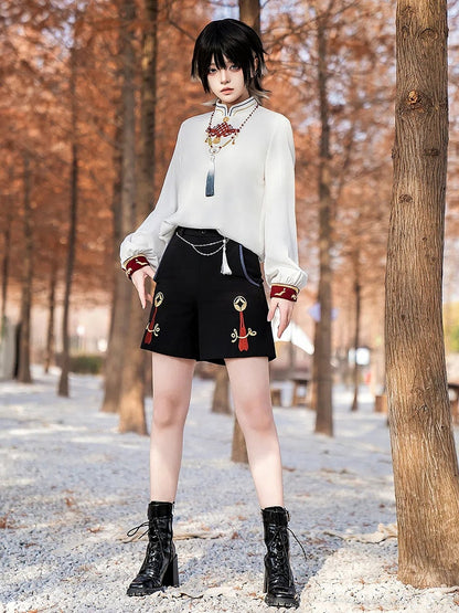 Black Ouji Lolita Straight-leg Shorts with Chain and Tassel