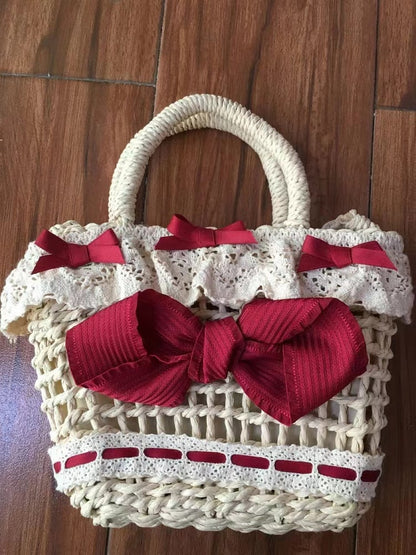 Red Bowknots Straw Tote Bag