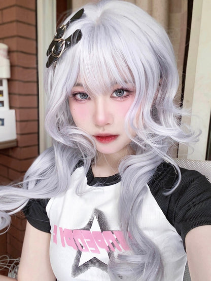 Wig Length Bangs 70CM With Wavy Silver Air