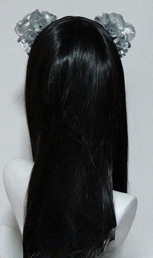 Crown Black/Silver Hairclips Design Ear Decorated Floral Bear