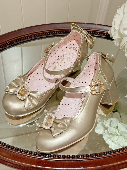 Und Details Perlen Runde Bowknot Mary Verzierte Zehe Strass Janes Gold