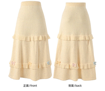 Yellow Bow Accents High Waist Knit Midi Length Skirt