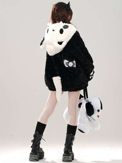 Black Cute Kitty Head Hood Fleece Zip Hoodie
