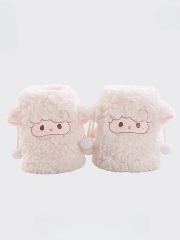 With White Plush Leg Warmers Lamb Pompon