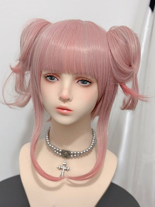 Claw Two Wigs With Bangs + Length Pink Shoulder Wavy Ponytails