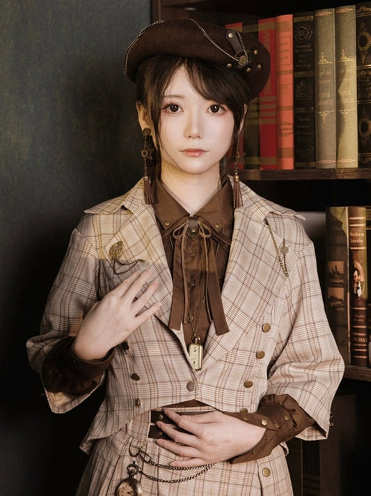 Light Brown Vintage Plaid Blazer