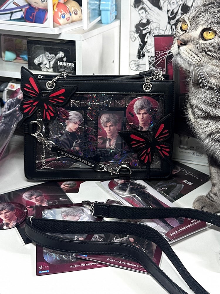 Red Butterfly Spiderweb Detail Small Version Black Ita Shoulder Bag