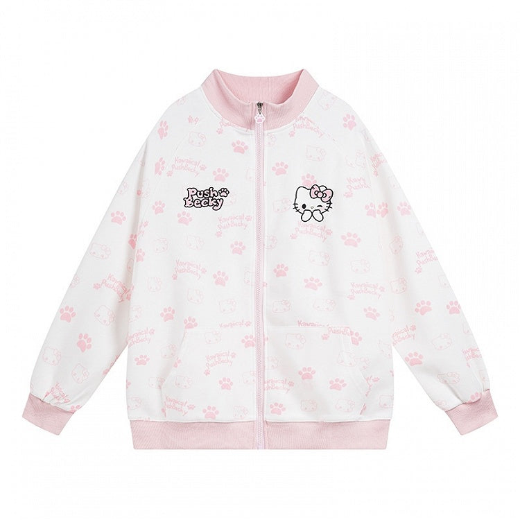 Black/Pink/Light Blue Kitties Allover Zip Closure Sweatshirt