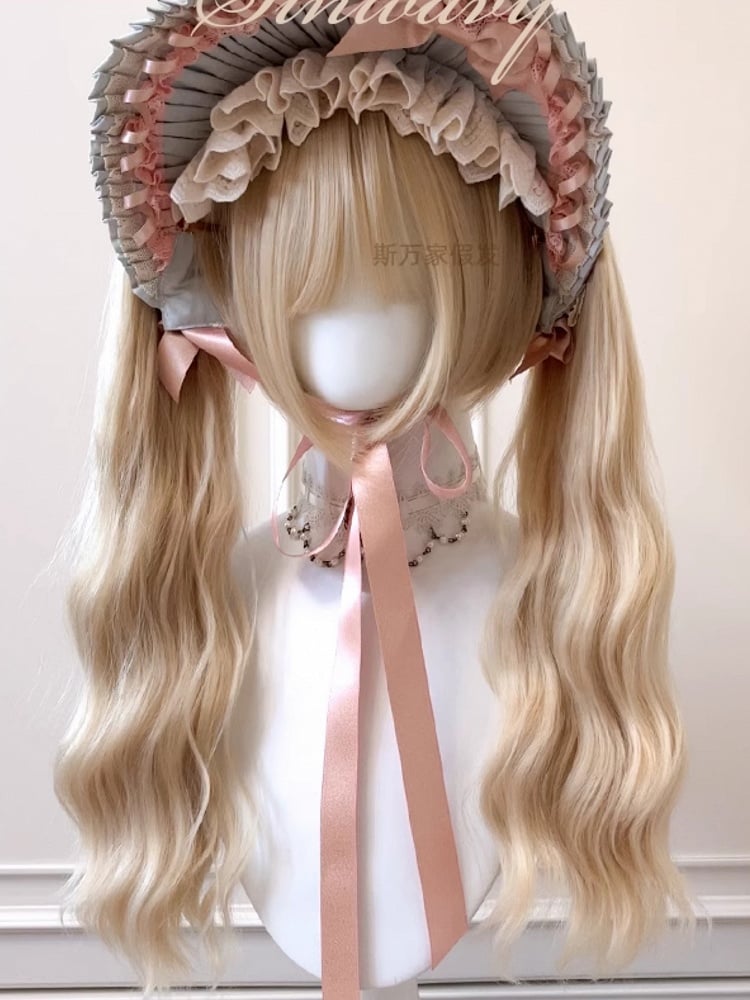 Two Bangs Claw Wigs Clips With Wavy Blonde + Ponytails Shirt