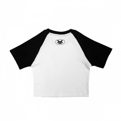 and Colorblock Design Graphic T-Shirt Y2K Cropped White Black