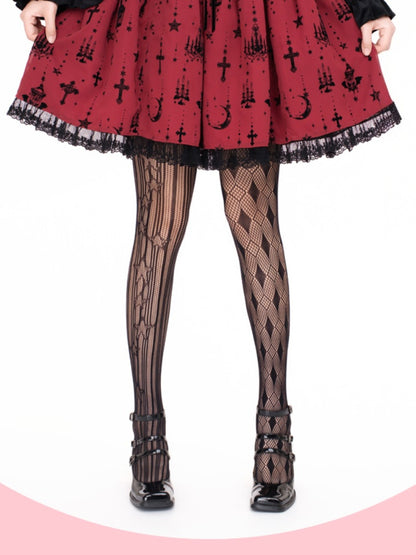 Collants résille Lolita à motif diamant noir