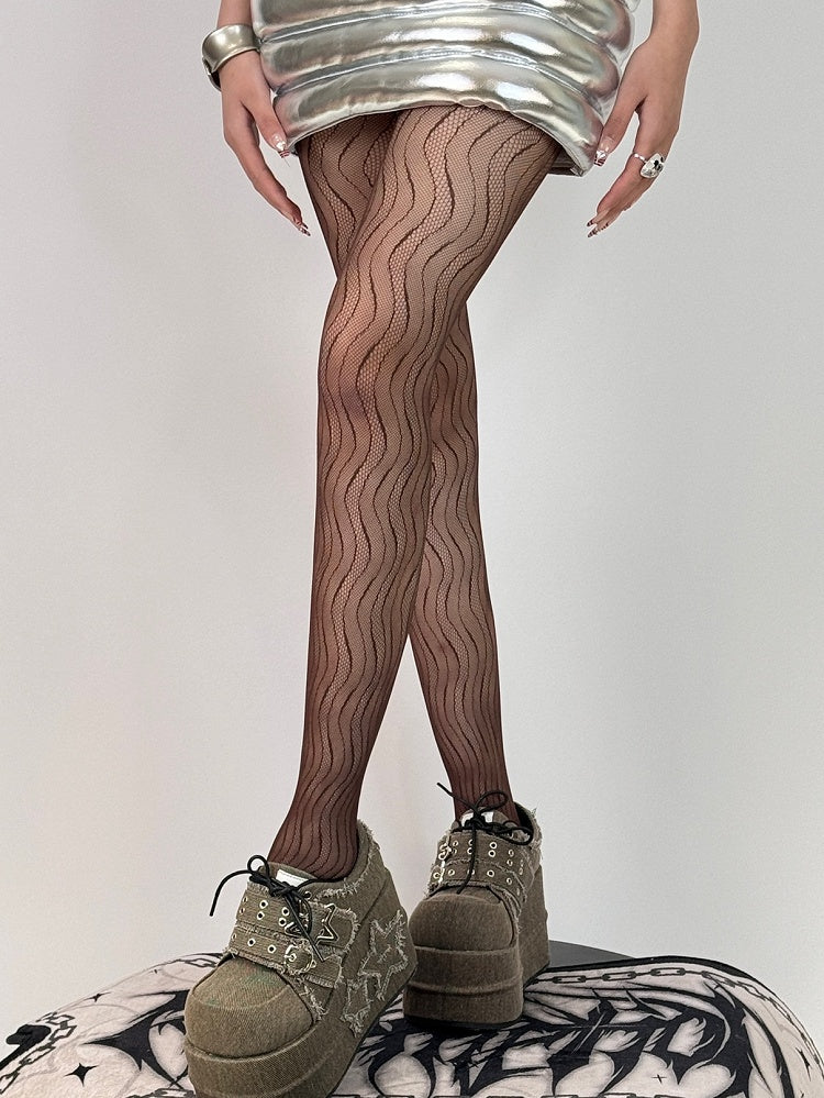 Water Ripple Black/Gray/Brown/White/Pink Tights