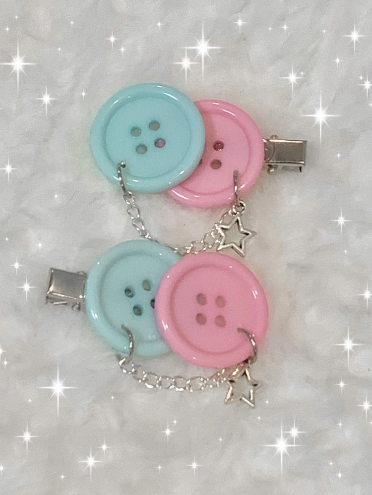 Blue and Pink Button Hairclips