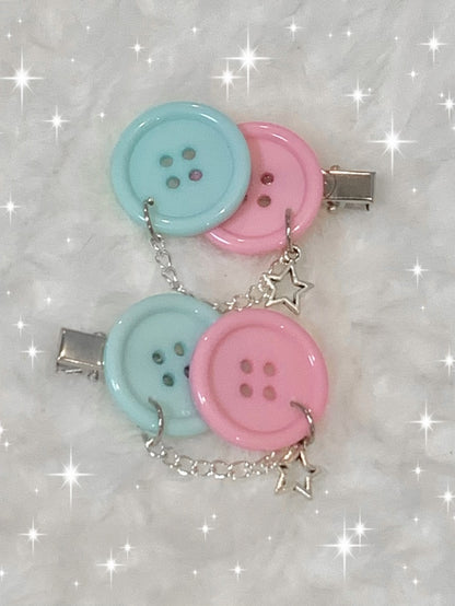 Blue and Pink Button Hairclips