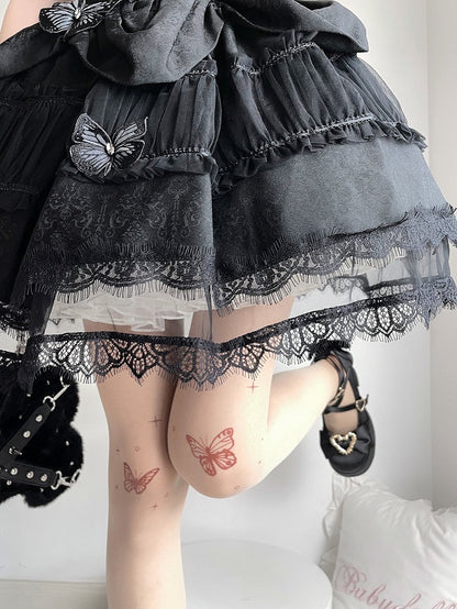 Apricot Butterfly Tatto Print Lolita Tights