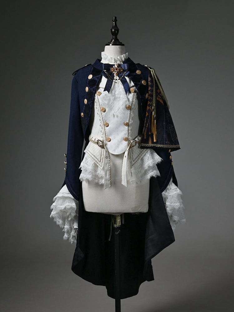 Dark Knight Top Long + Fashion Outfit Ouji - Sleeves Lolita White