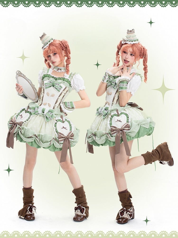 Boned Skirt Jumper Bubble Bodice Corset Lolita Applique Apple Sweet Green