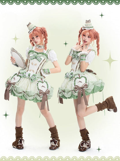 Boned Skirt Jumper Bubble Bodice Corset Lolita Applique Apple Sweet Green