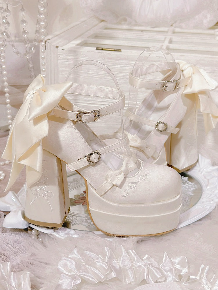 Mary Lolita Platform Bowknot Elegant Janes High Heels White Classic