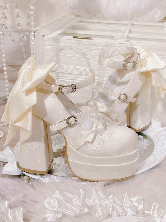 Mary Lolita Platform Bowknot Elegant Janes High Heels White Classic