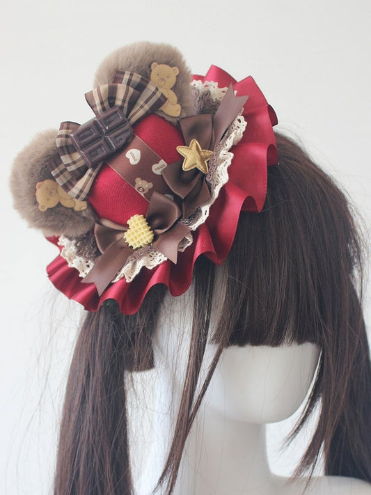 6 Plush Bowknot Mini Bear Decorated Hat Ear Color Options Chocolate Details