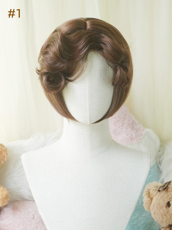 Dark Brown Bob Cut Short Wig With Curly/Full Bangs
