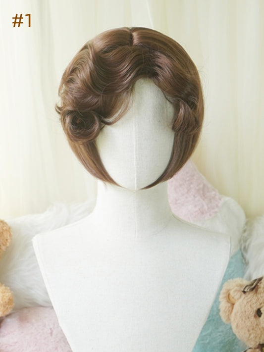 Dark Brown Bob Cut Short Wig With Curly/Full Bangs
