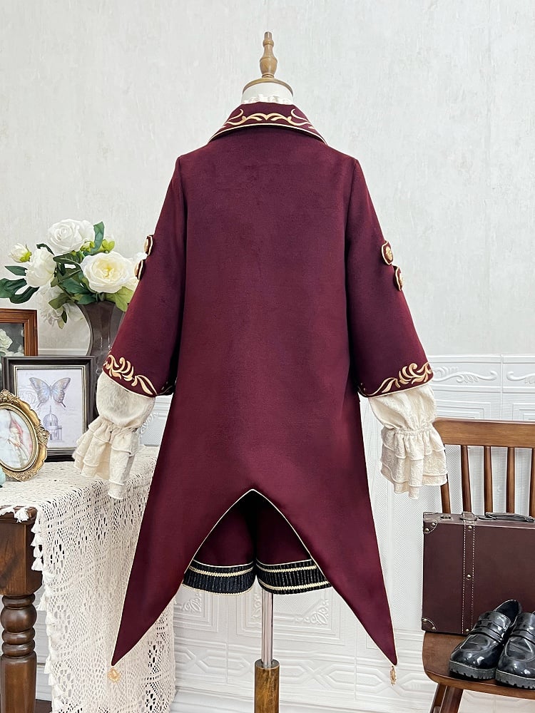 Tenue Lolita Gryffondor Ouji rouge : chemise à manches longues + manteau queue d'hirondelle rouge + short coupe droite