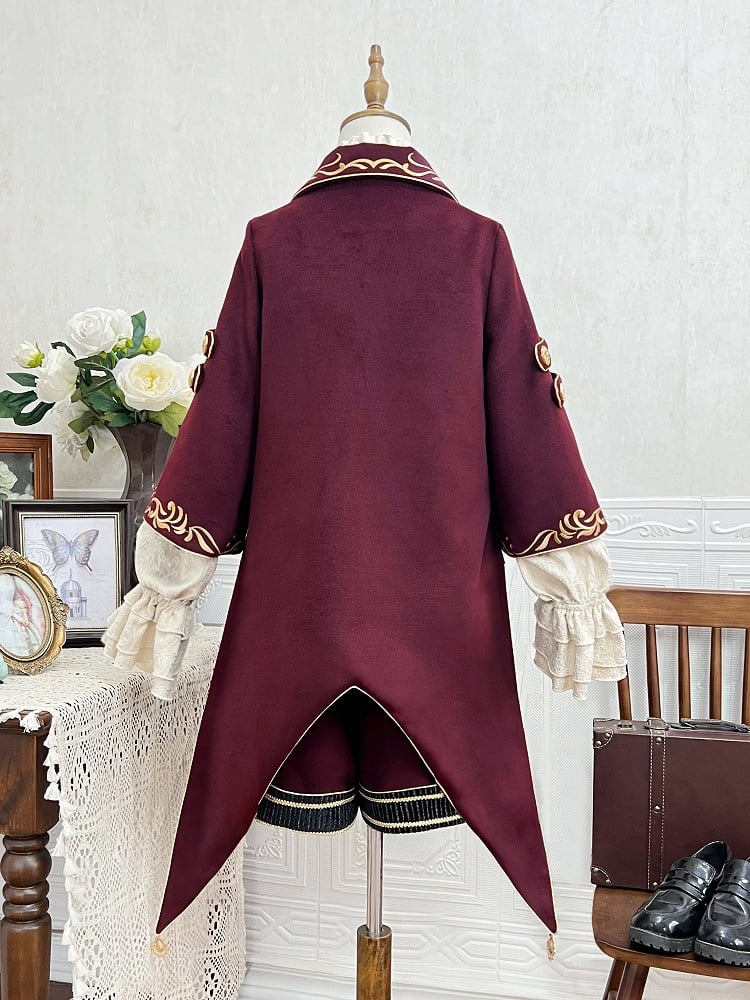 Red Ouji Lolita Gryffindor Outfit Long Sleeves Shirt + Red Swallow Tail Coat + Straight-leg Cut Shorts