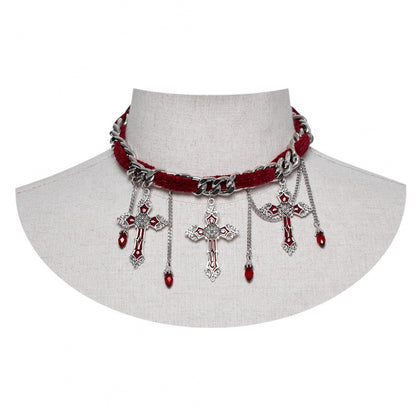 Red Goth Gorgeous Cross Choker