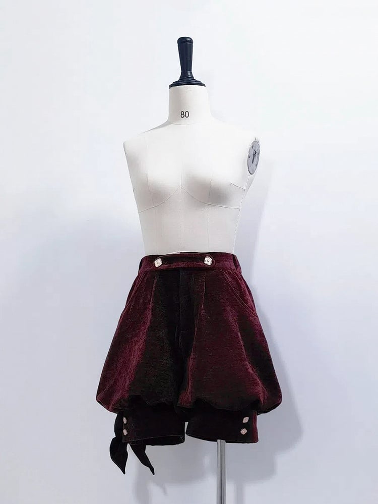 Knickerbockers Fashion Shorts Wine Velvet Red Ouji