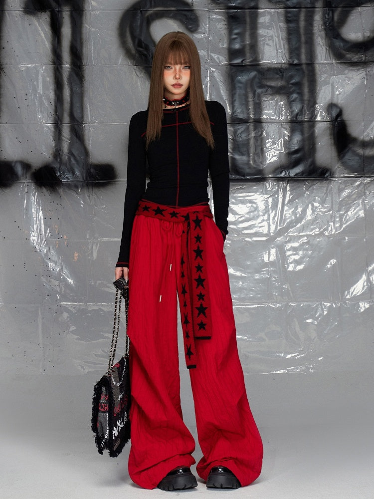 Red Wide-leg Cut Pants