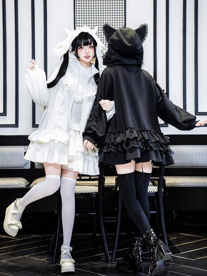 Embroidery Kei-inspired White Jirai Cross High Neck Goth Dress