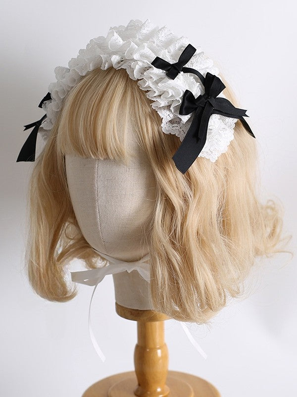 Details Hairband Lolita Maid Bowknot BlackWhite Ruffled