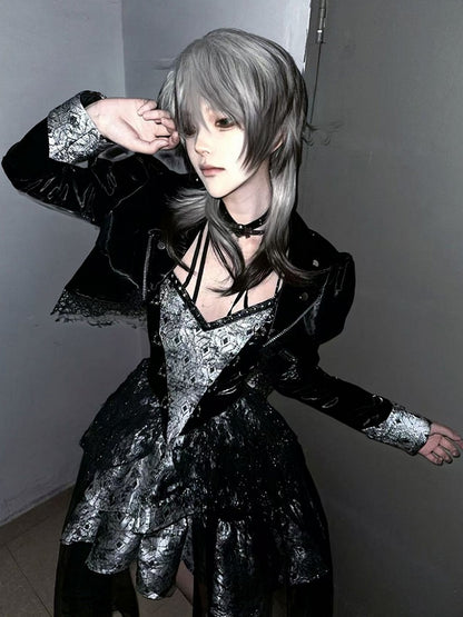 Black 45CM Ouji Bangs Ombre Straight Gray And With Style Length Wig