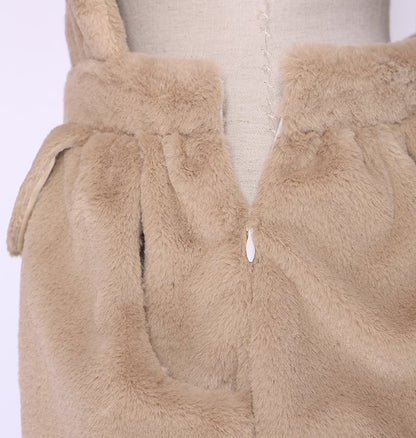Coffee Cute Teddy Bear Plush Overall Shorts Bowknot Details