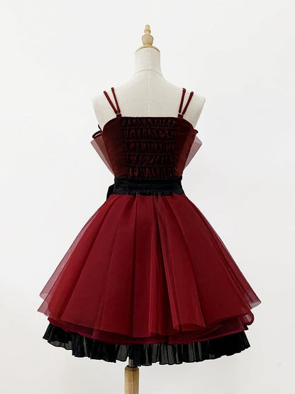 Black Dress Neckline Party Jumper Birthday Straps Floral Red and Lolita Skirt Spaghetti